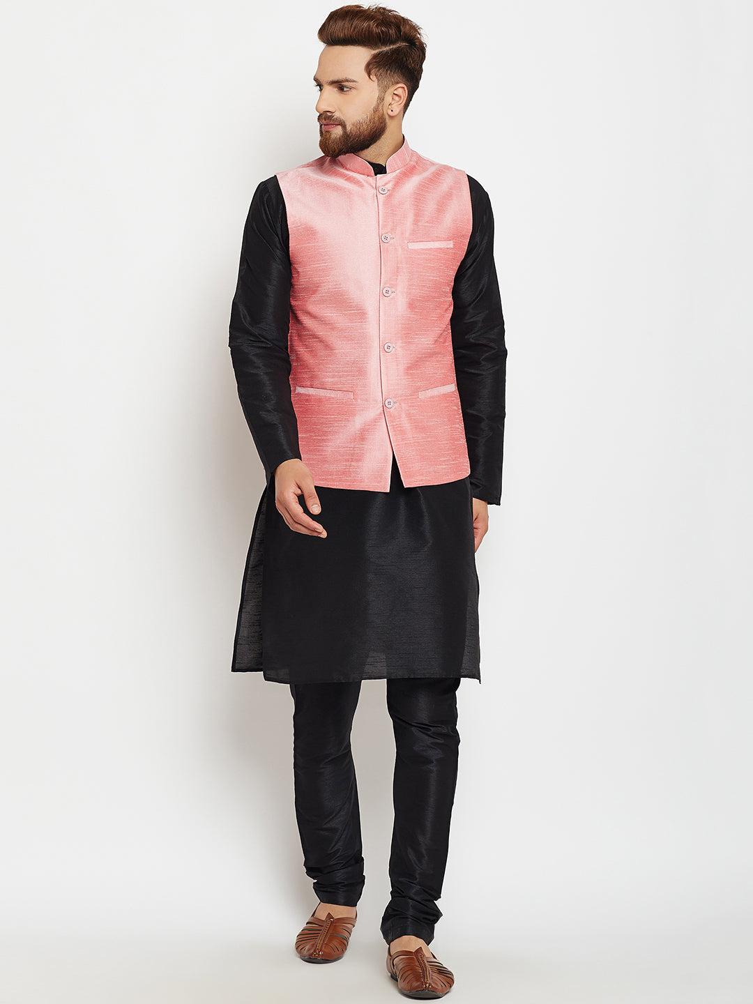 Onion Pink Nehru Jacket Set With Thread Embroidery... | Silk bottoms,  Embroidered jacket, Kids kurta