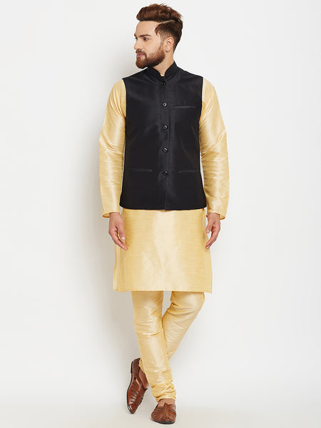 Mens Golden Kurta Pajama & Woven Nehru Jacket 1094MW15