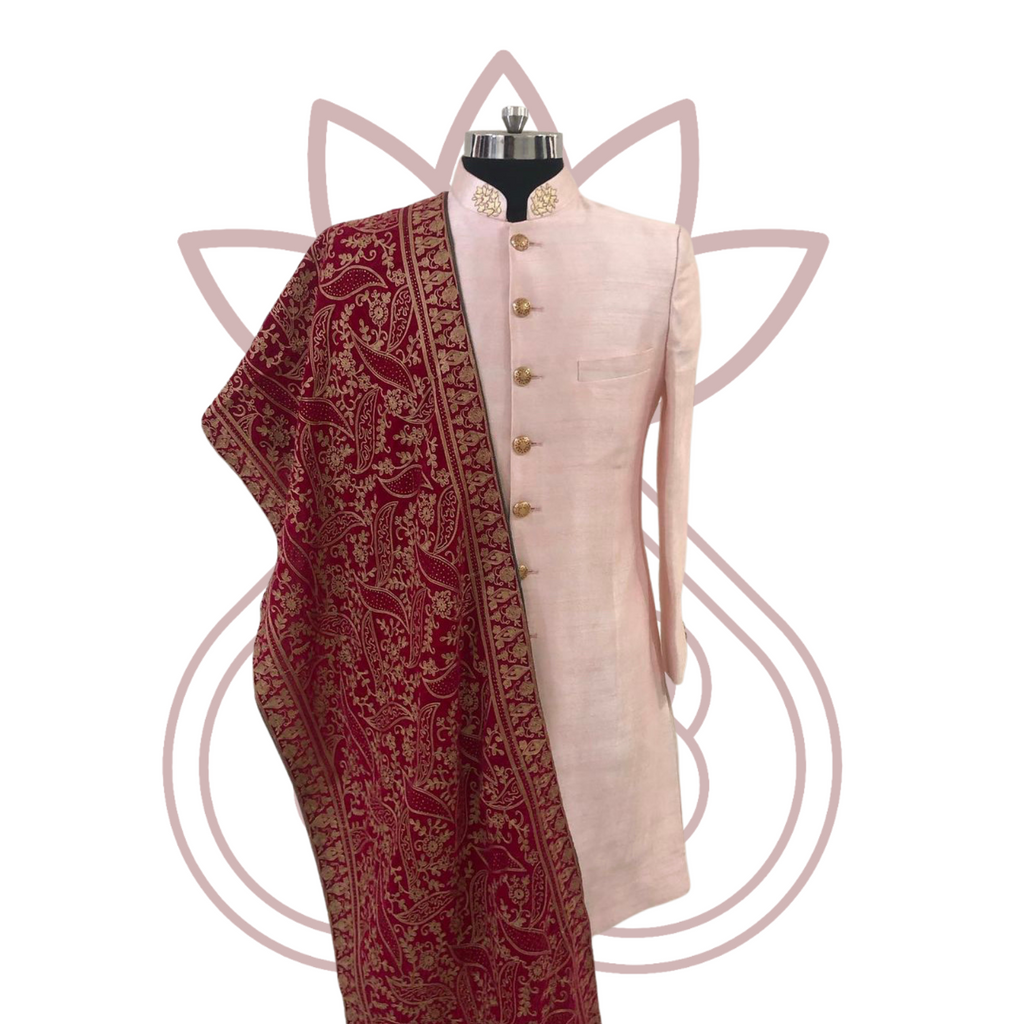 Onion Pink Sherwani with Heavy Embroidered Shawl