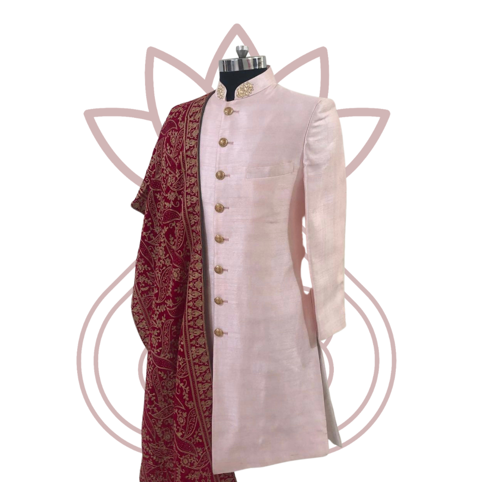 Onion Pink Sherwani with Heavy Embroidered Shawl