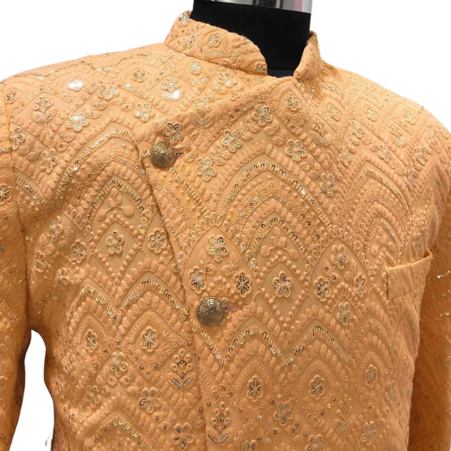 Asymmetric Orange Embellished Sherwani