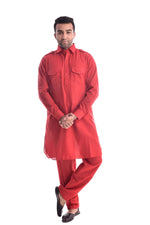 Carrot Sorbet Pathani Suit Kurta Set