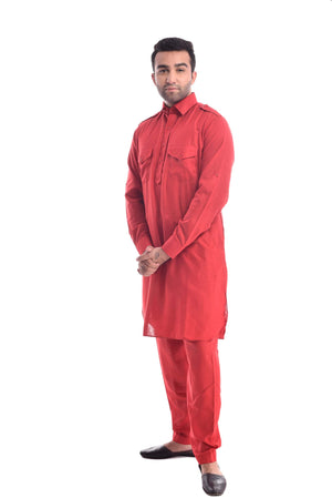 Carrot Sorbet Pathani Suit Kurta Set