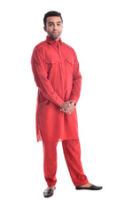 Carrot Sorbet Pathani Suit Kurta Set