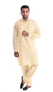 Lemon Sorbet Pathani Suit Kurta Set