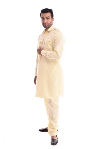 Lemon Sorbet Pathani Suit Kurta Set