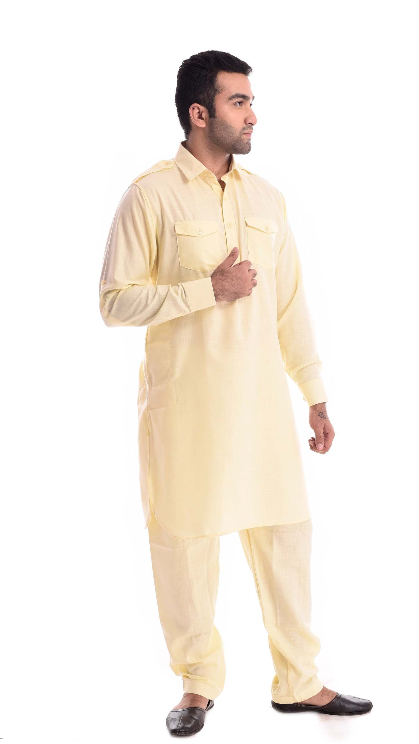 Lemon Sorbet Pathani Suit Kurta Set