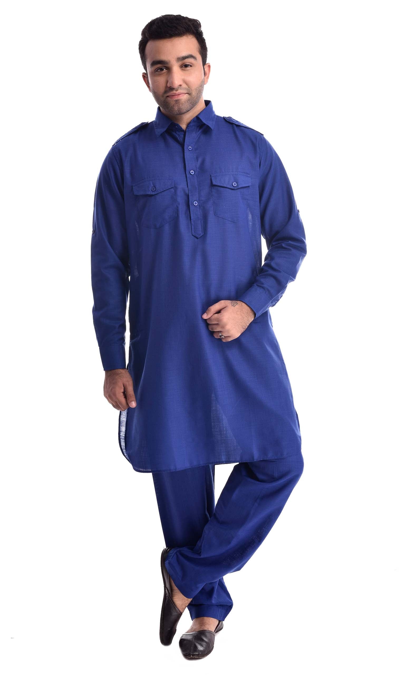 Electric Blue Pathani Suit Kurta Set