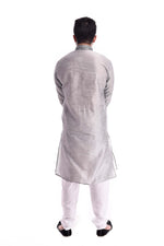 Silver Kadhai Neck Strip Kurta Set