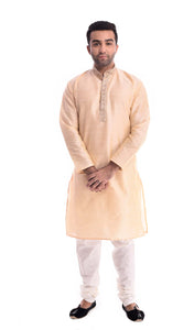 Gold Kadhai Neck Strip Kurta Set