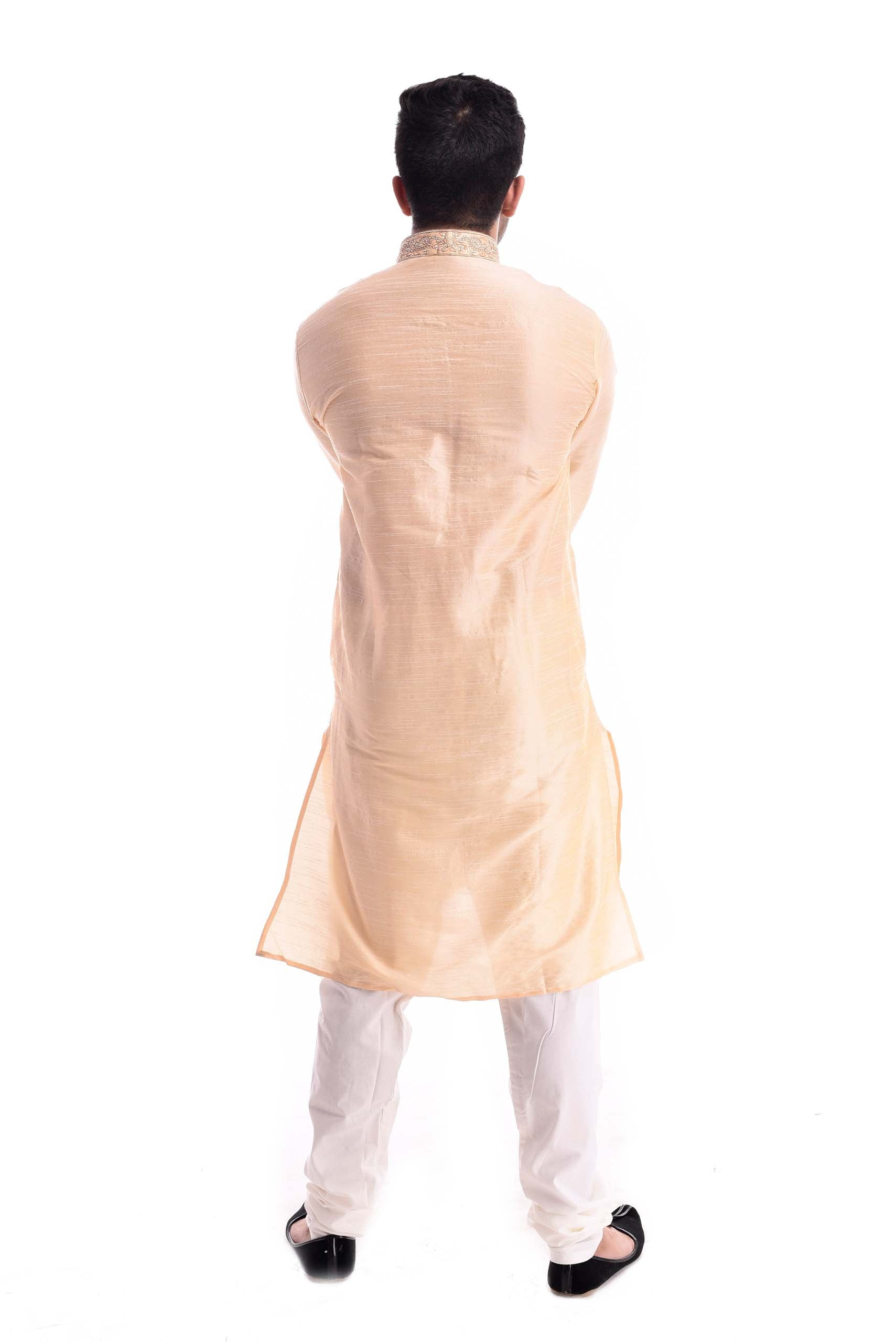 Gold Kadhai Neck Strip Kurta Set