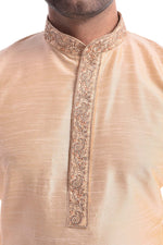 Gold Kadhai Neck Strip Kurta Set