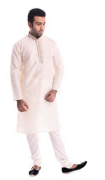 Cream Zardozi Neck Strip Kurta Set