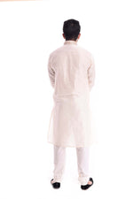 Cream Zardozi Neck Strip Kurta Set