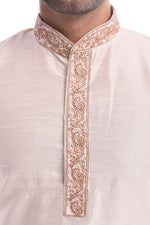 Cream Zardozi Neck Strip Kurta Set