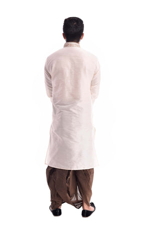 White Zardozi Kurta with Khaki Salwar