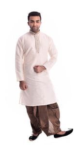 White Zardozi Kurta with Khaki Salwar