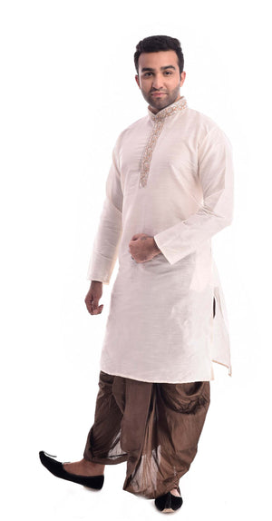 White Zardozi Kurta with Khaki Salwar