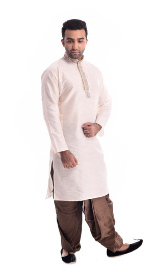 White Zardozi Kurta with Khaki Salwar