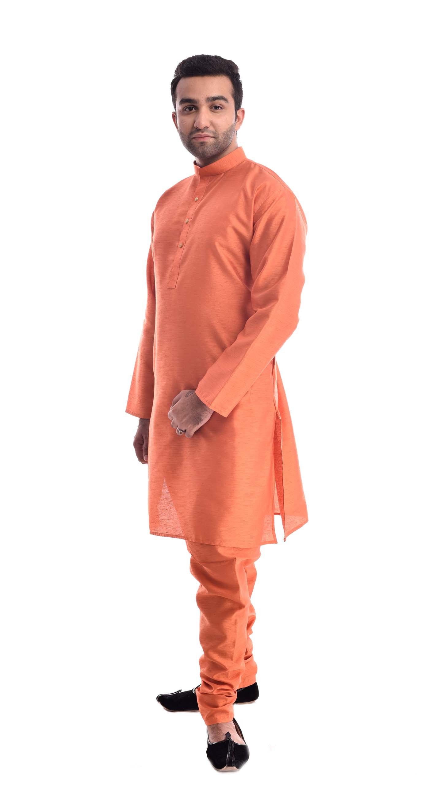 Orange Sorbet Kurta Pyjama in Silk