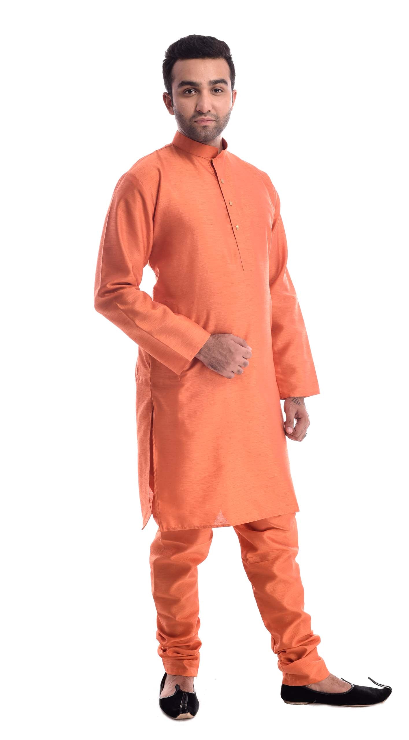 Orange Sorbet Kurta Pyjama in Silk