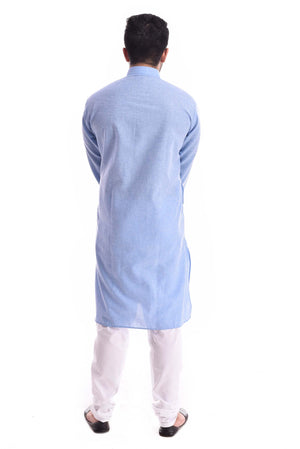 Good Earth Ice Blue Kurta Pyjama in Organic Cotton