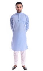 Good Earth Ice Blue Kurta Pyjama in Organic Cotton