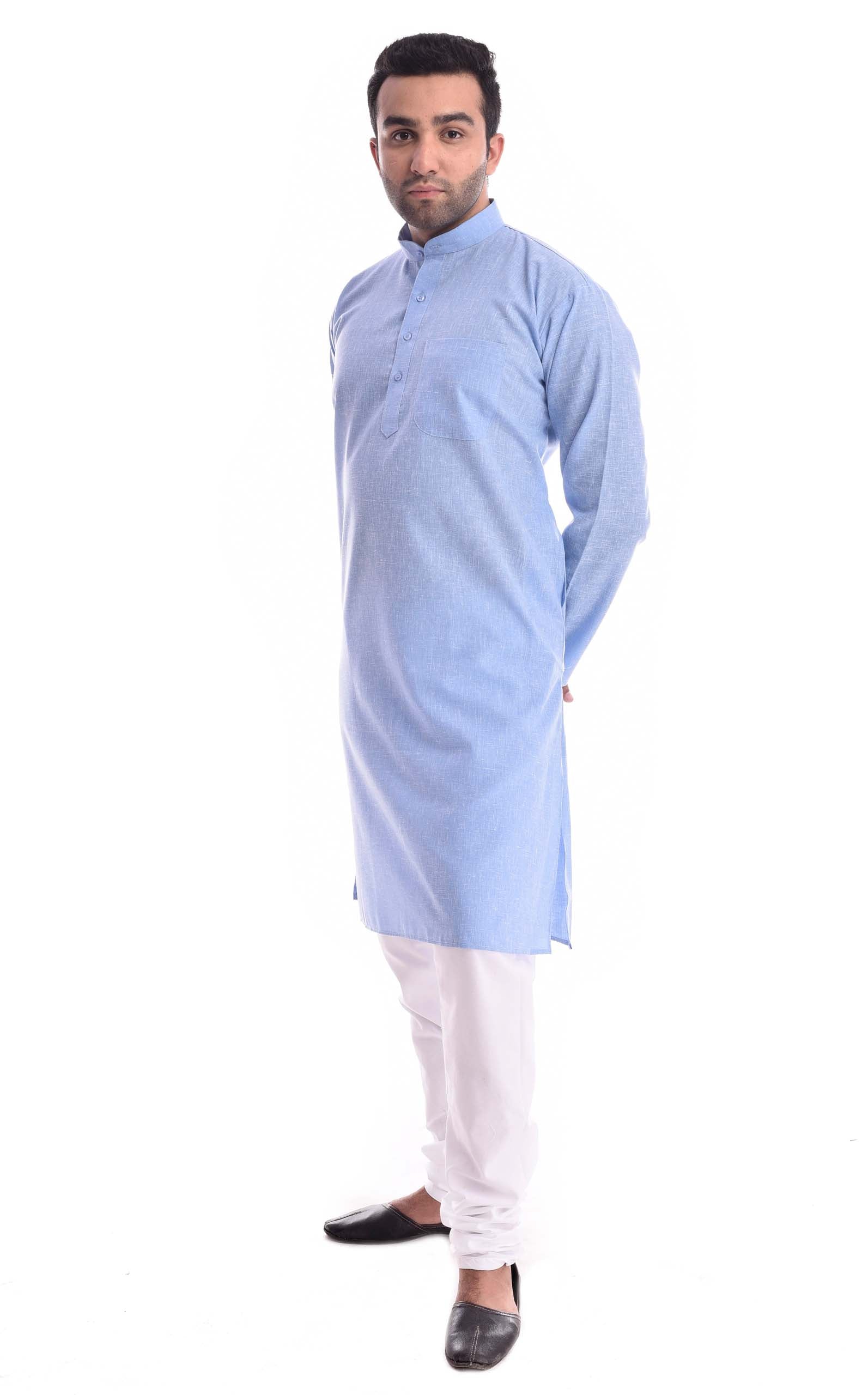 Good Earth Ice Blue Kurta Pyjama in Organic Cotton