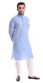 Good Earth Ice Blue Kurta Pyjama in Organic Cotton