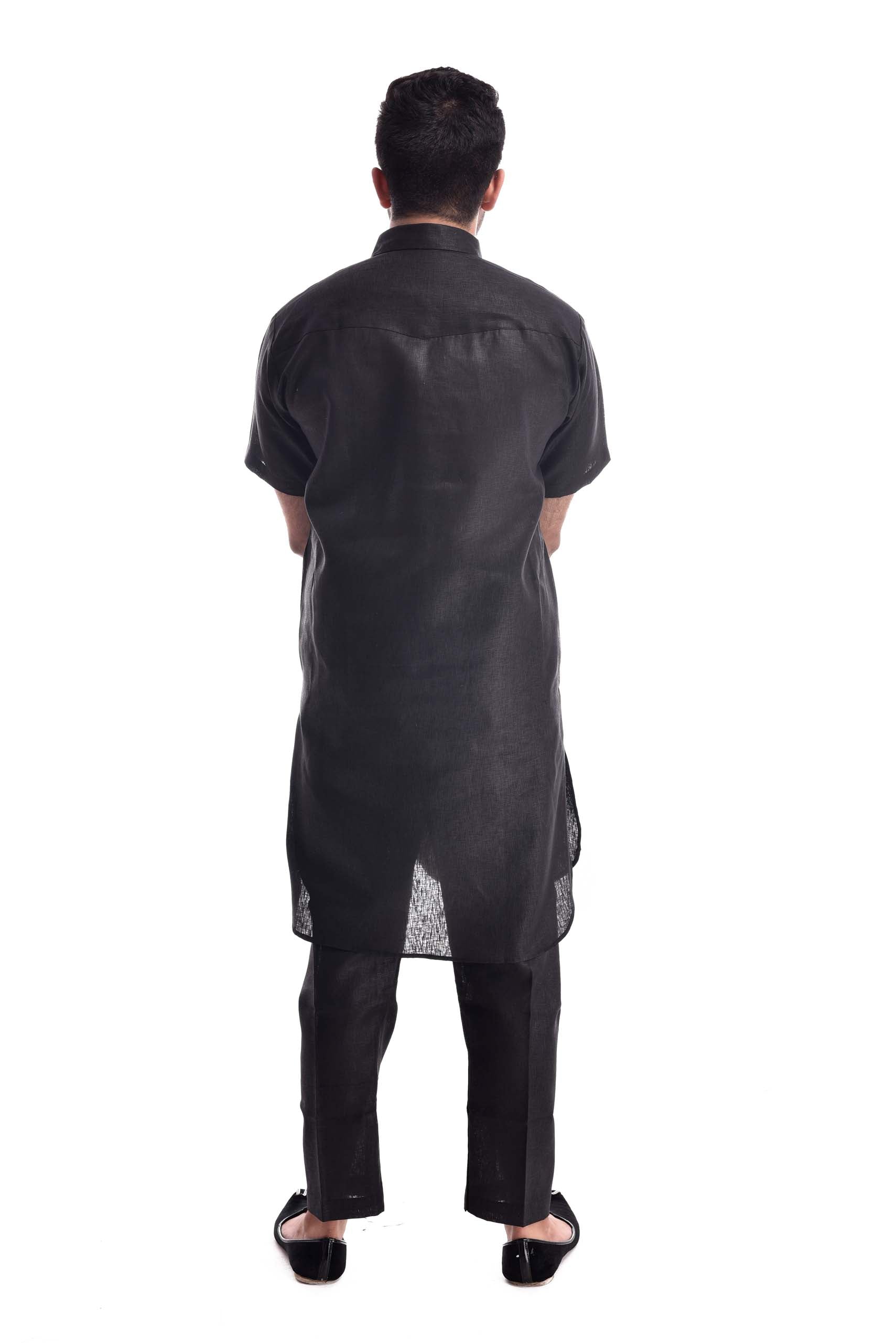 Half Sleeves All Black Pathani Suit Sherwani Store