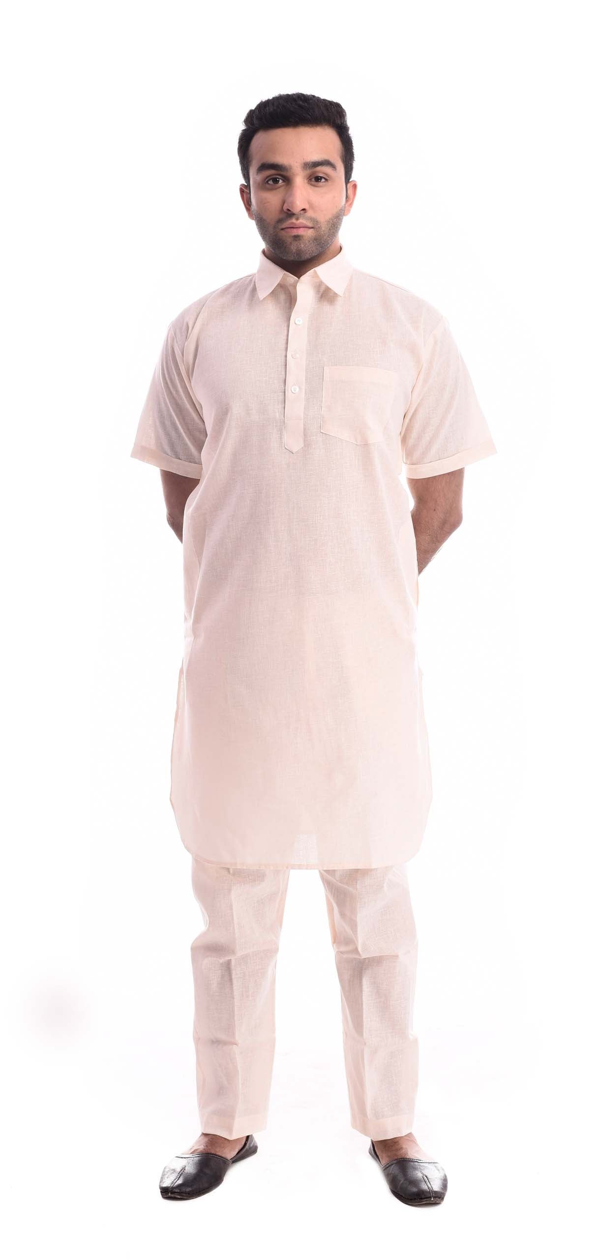 OFF-WHITE Half Sleeves Kurta Pyjama