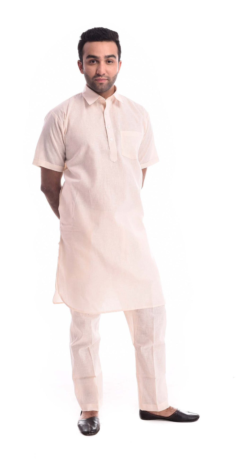 OFF-WHITE Half Sleeves Kurta Pyjama