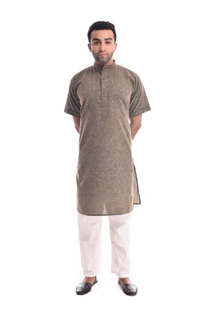 Good Earth Khaki Classic Kurta Pyjama in Organic Cotton