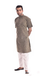 Good Earth Khaki Classic Kurta Pyjama in Organic Cotton