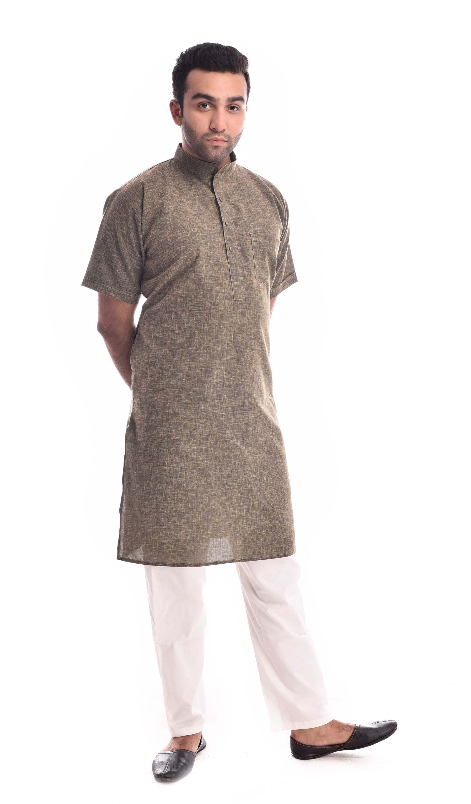 Good Earth Khaki Classic Kurta Pyjama in Organic Cotton