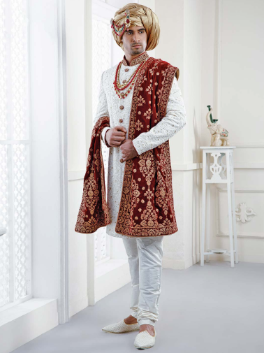 White Silhoutte Groom Sherwani