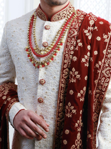 White Silhoutte Groom Sherwani