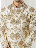 Cream Truffle Groom Raw Silk Sherwani