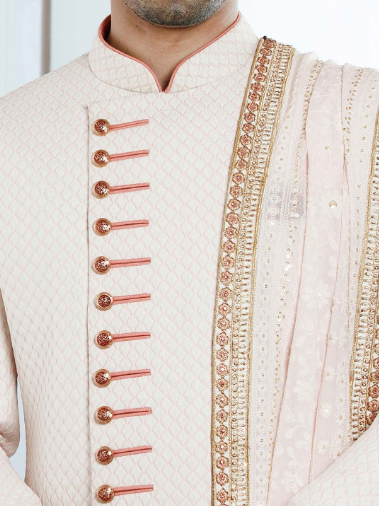 White Hues Terry Rayon Groom Sherwani