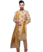 Resham Silk Wedding Sherwani with Dupatta