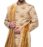 Resham Silk Wedding Sherwani with Dupatta