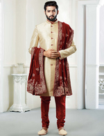 Raw Silk Cream Hue Groom's Wedding Sherwani